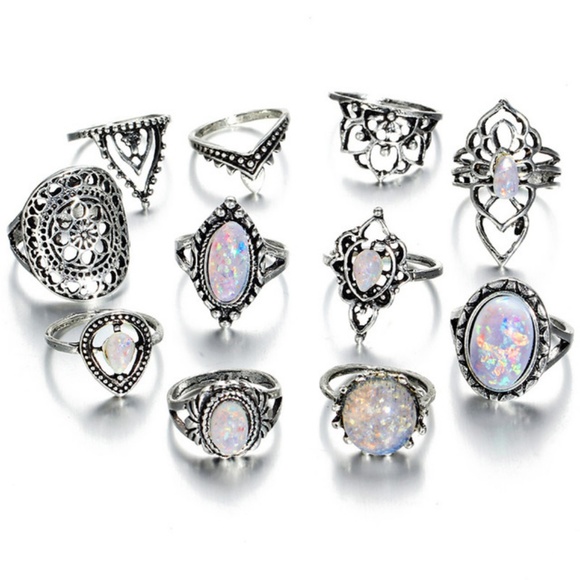 RS10| 11PCS Silver Toned White Stone Ring Set - Picture 2 of 8